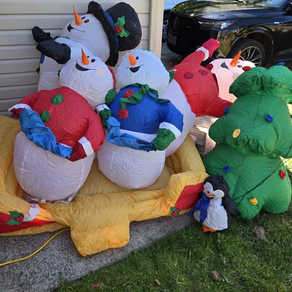 Vtg Gemmy holiday living caroling snow family Inflatable Lights Sounds Rare Read
